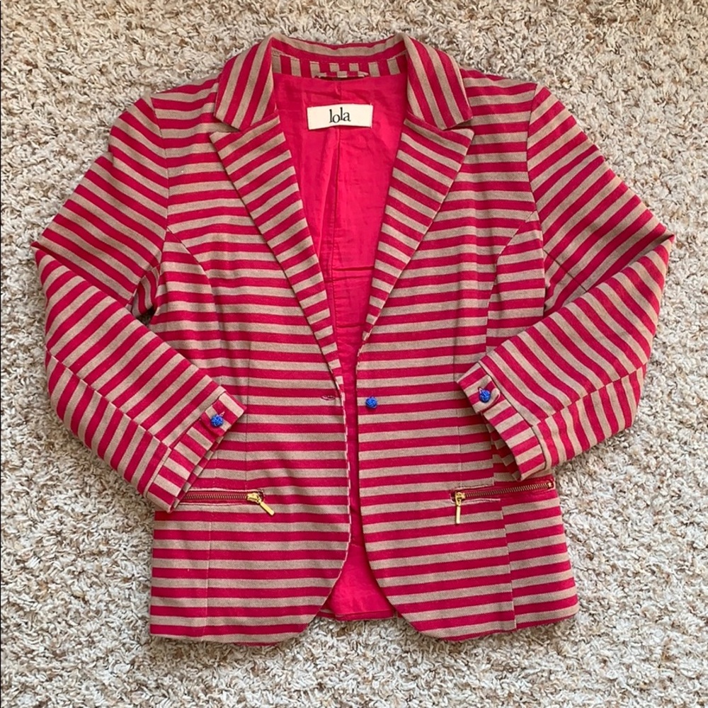 Lola Red Tan Stripe Blazer BCBG